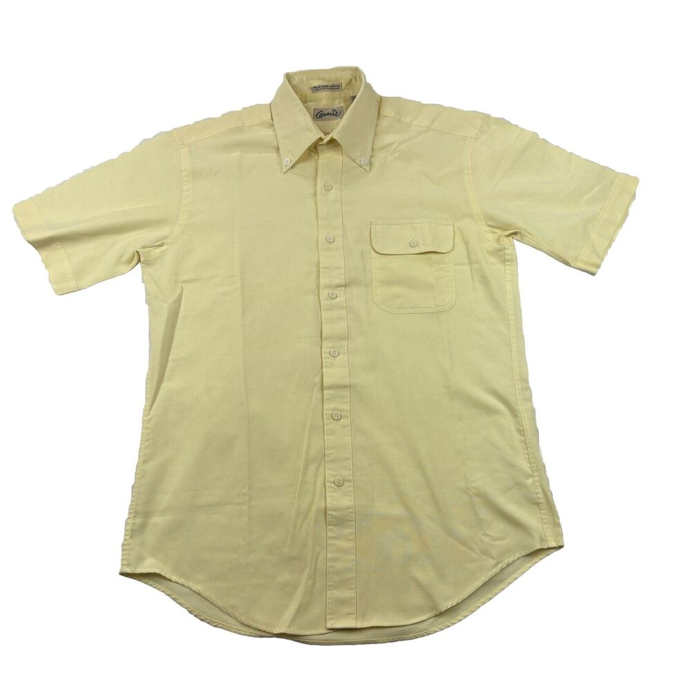 Vintage Arnie Arnold Palmer Button Up Shirt Mens M Yellow Short Sleeve